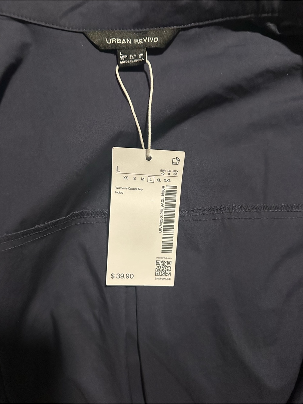 NWT Urban Revivo Navy Button-Up Shirt Size L - Picture 3 of 3